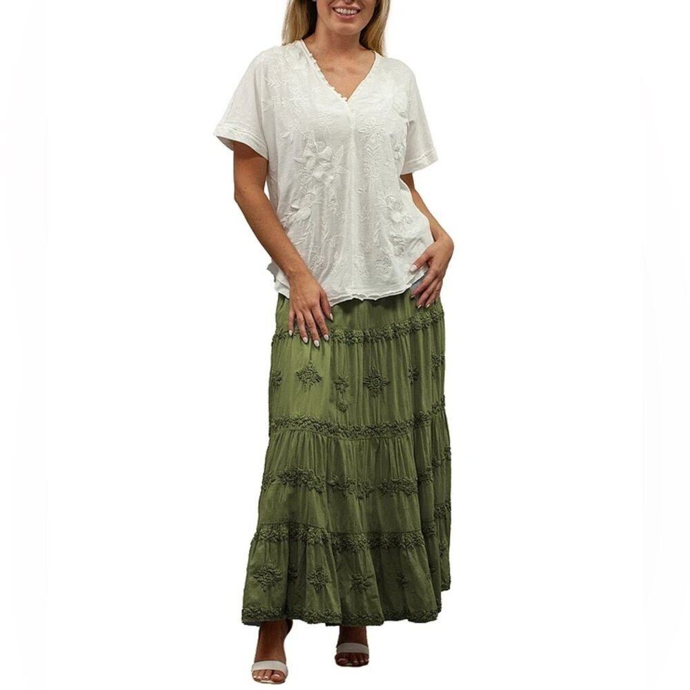 Karyn Seo $175 Cheyenne Voile Floral Hand-Embroidered A-Line Maxi Skirt Size M